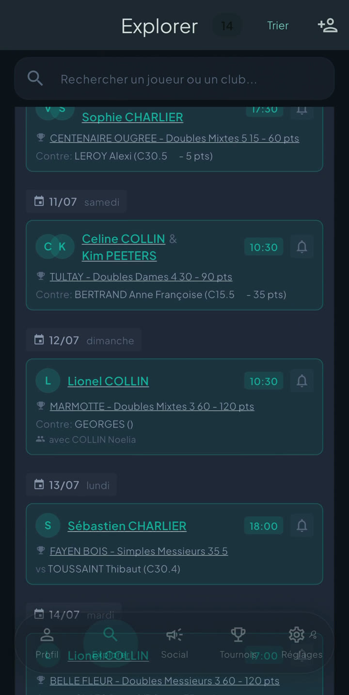 Les annonces de matchs entre amis