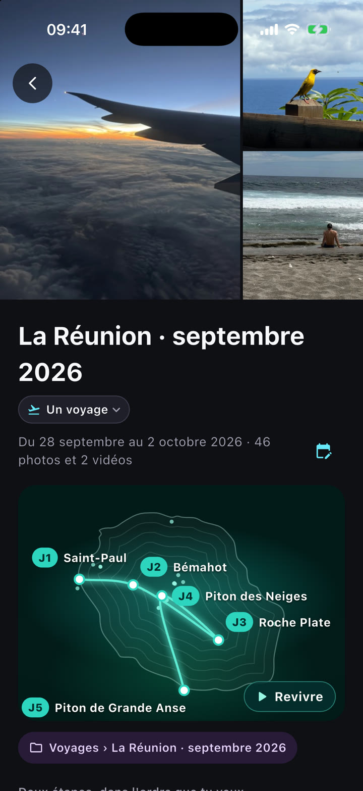 Un voyage détecté, avec sa carte et ses journées